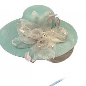 Wide Brim Sage Green Hat Silver Embellishment